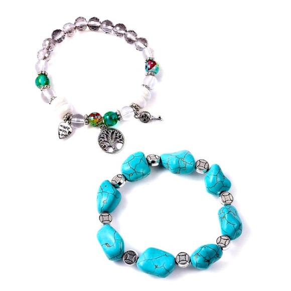 Sold Blue Howlite, Multi Bead Stretch Charm Bracelet - Picture 3 of 8